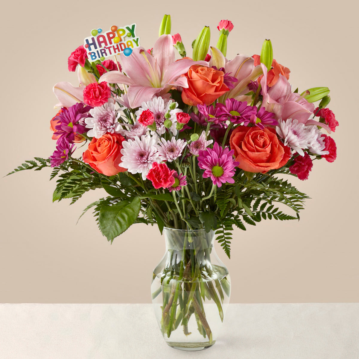 Happy Birthday Flowers  Hot Pink & Red Bouquet